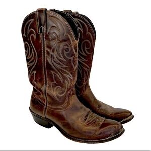 Laredo Brown Leather Gold Tip Western Cowboy Men’s Boots